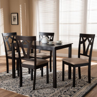 Baxton Studio RH146C-Dark Brown/Sand Dining Set Sylvia Modern and Contemporary Espresso Brown Finished and Sand Fabric Upholstered 5-Piece Dining Set